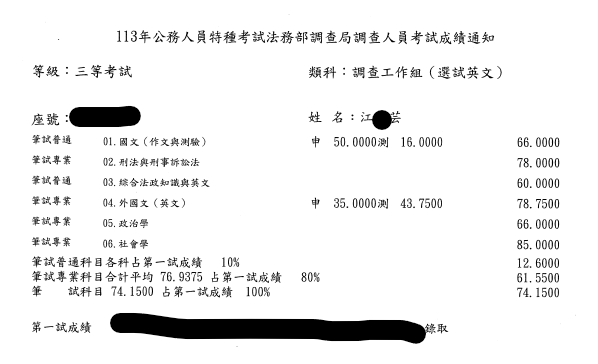 113 江O芸－調查局三等調查工作組上榜心得文